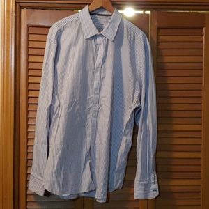 Blue and silver check button down shirt